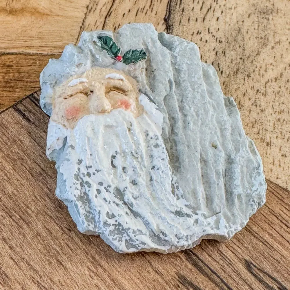 Hand-Painted Whimsical Santa Claus Holiday Brooch/Pin w/ Stone Like Appearance
